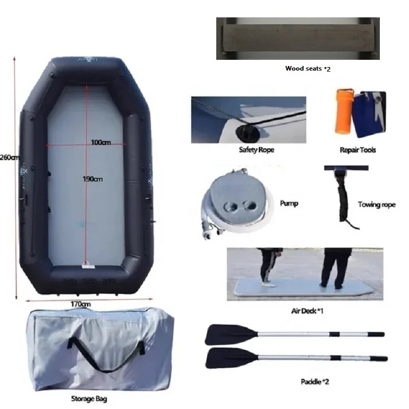 8.5 ft Dinghy Boats 6 Persons Widened Inflatable Boat Fishing Kayak Raft Sport Boat for Adults with Paddles Air Pump Carry Bag