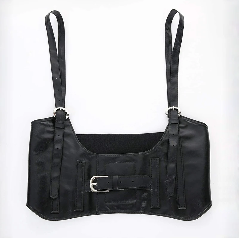 2022 Latest Product Vintage Belt Jacket Straps Adjustable Elastic Leather Suspender Black Corset Suspenders