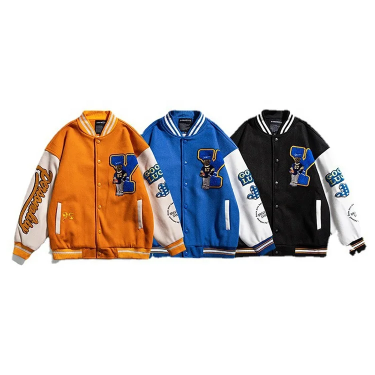 Factory customized Baseball uniform jacket jacket PU leather sleeve Trendy American