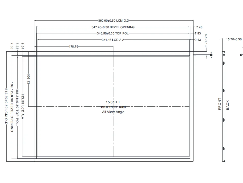 15.6 inch 1920*1080 high brightness 1000nits 40pin LVDS interface IPS LCD TFT display