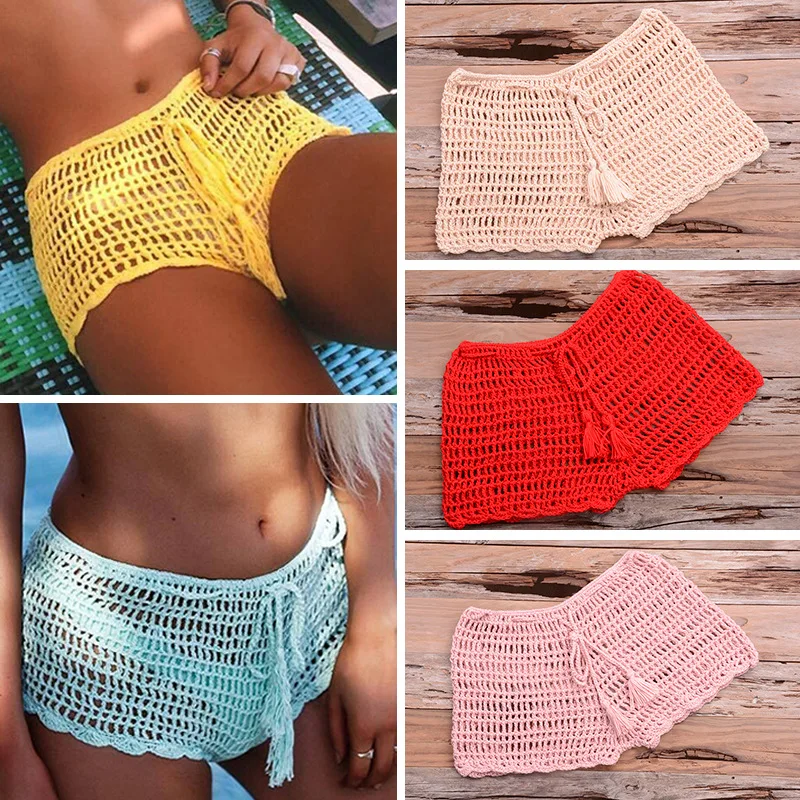 BestDance Knitted Boho Swimsuits Cover Up Crochet Shorts Bikini Bathing Panties for women