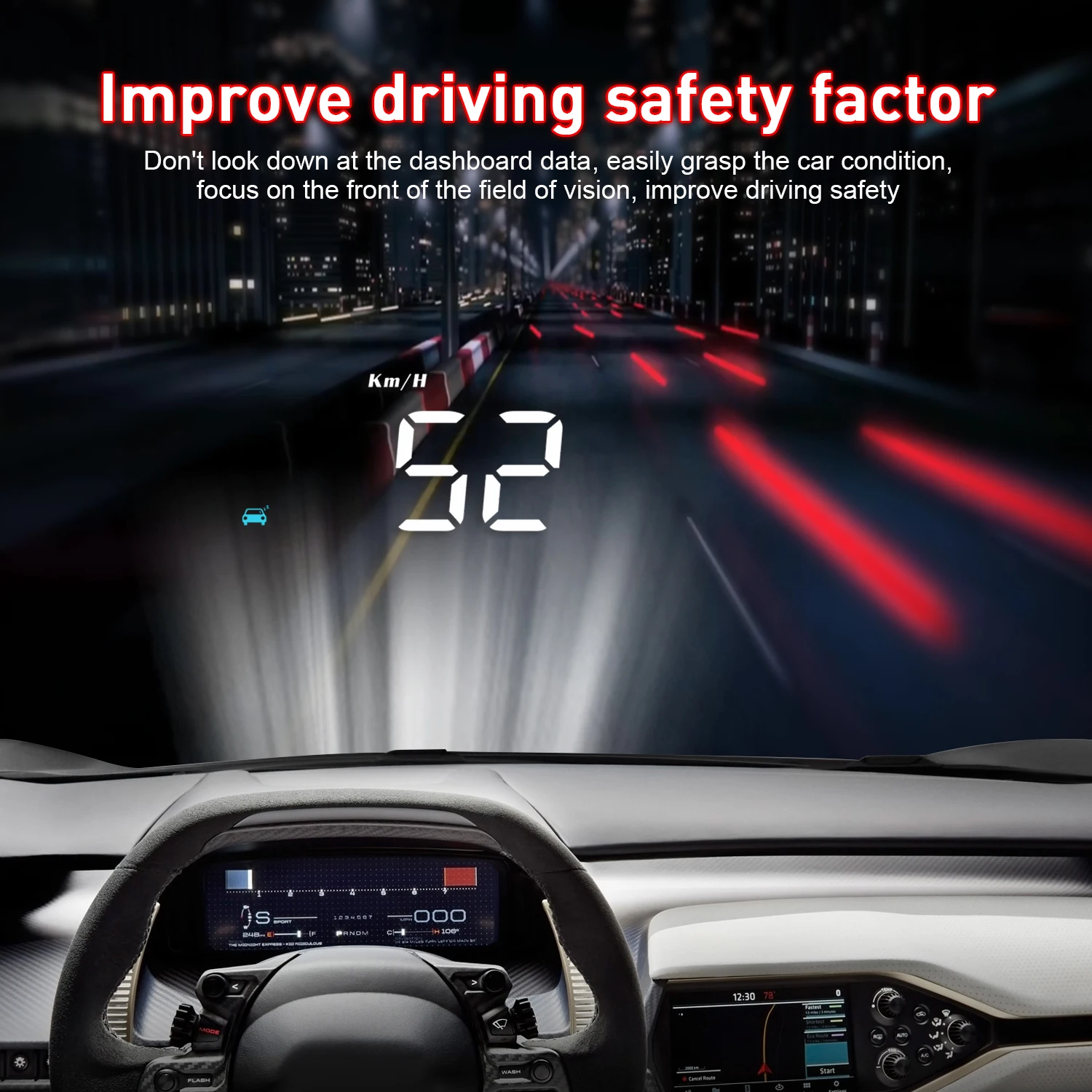 Universal M8 Car Windshield HUD Head Up Display Speedometer OBD2 Auto Projector Parameter Display Overspeed Warning Function