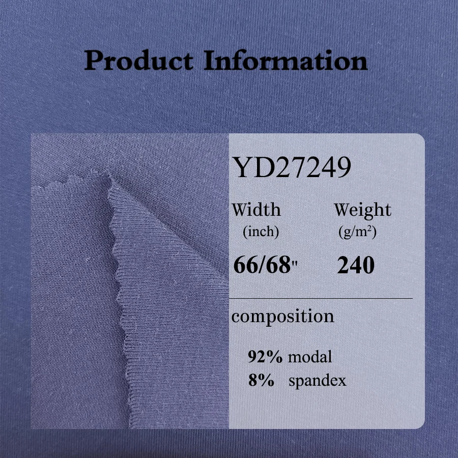 Yunda Wholesale 240Gsm Solid Jersey 92 Modal 8 Spandex  Jersey Knitted Fabric Modal Fabric T Shirts Oem