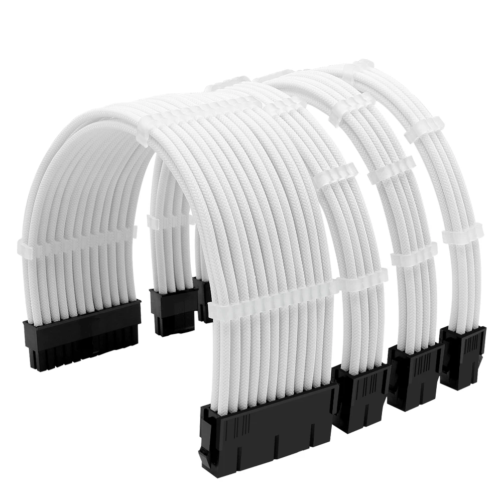 24PIN computer power cable Arc power extension ATX Power Cable Braided Sleeved Motherboard Extension PC  Cable White