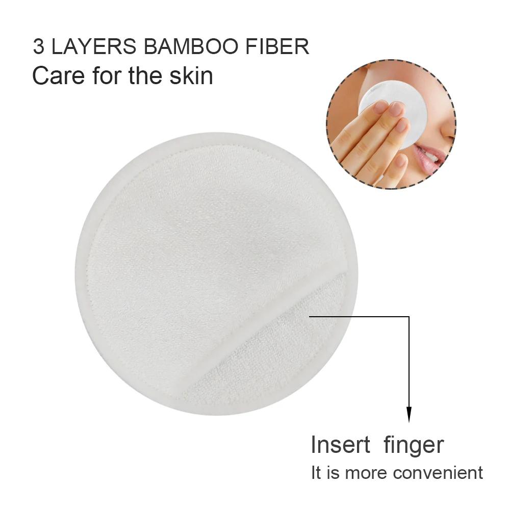 Washable Reusable Bamboo Fiber 3layers Facial Remover Wool Pads Makeup Cleaning Cotton Kraft Paper Box 3 Layers Cleansing Makeup