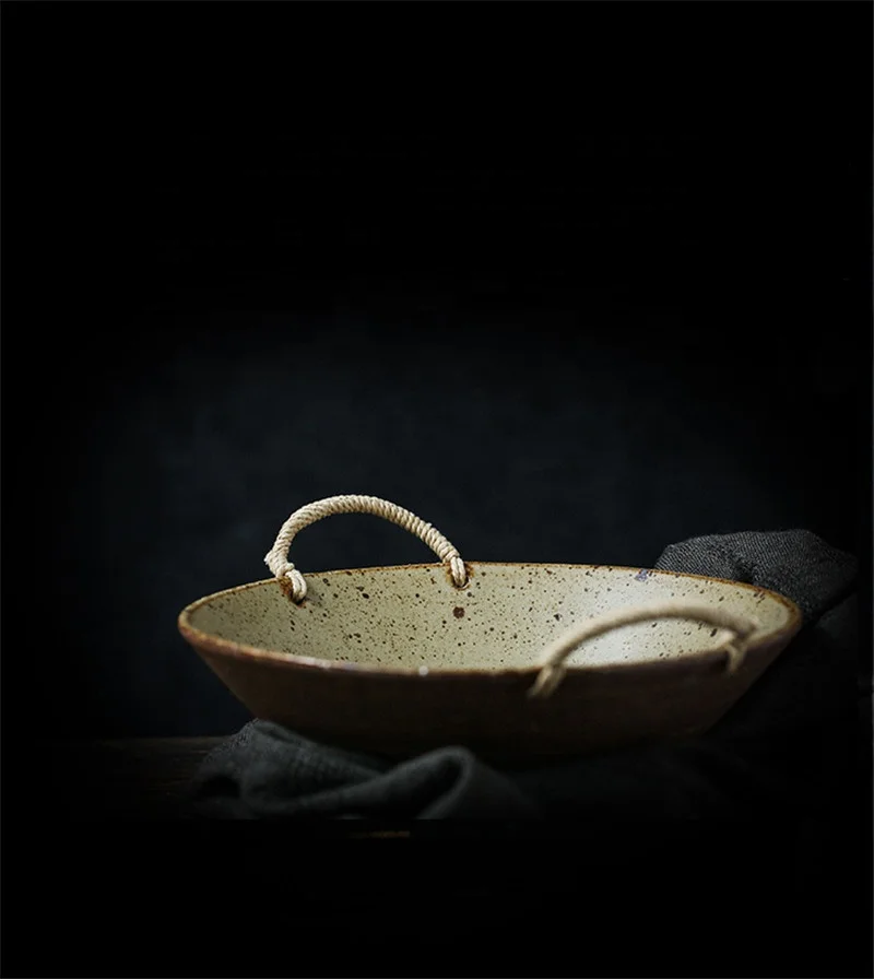 Скандинавская керамическая посуда в стиле ретро, глубокая тарелка из пеньковой веревки, керамическая большая тарелка для супа, Салатница