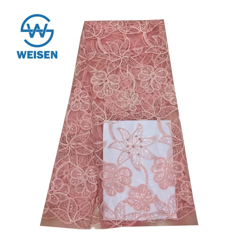 Organza Design Hole Lace African French Beaded Flower 2019 Fancy Embroidery Fabric