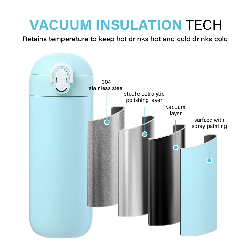 Capsule Shaped Kids Vacuum Insulated Water Bottle 430ml Kids Stainless Steel Cute Capsule Water Bottles With Lock Lid
