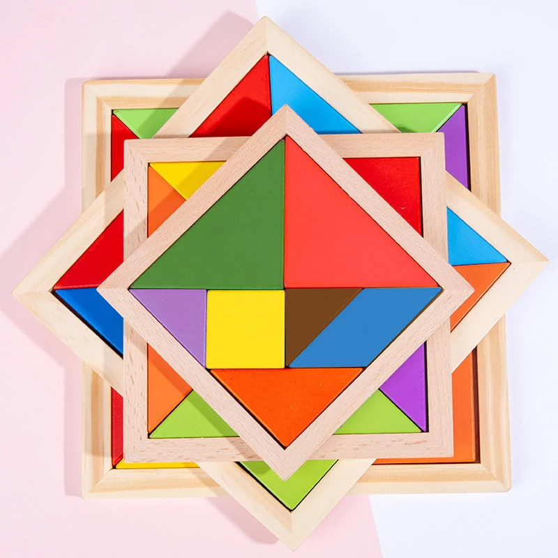Wholesale Kids Set Custom Toys Jigsaw Puzzle Game Set Wooden Puzzle Tangram, Tangram Puzzle, Tangram