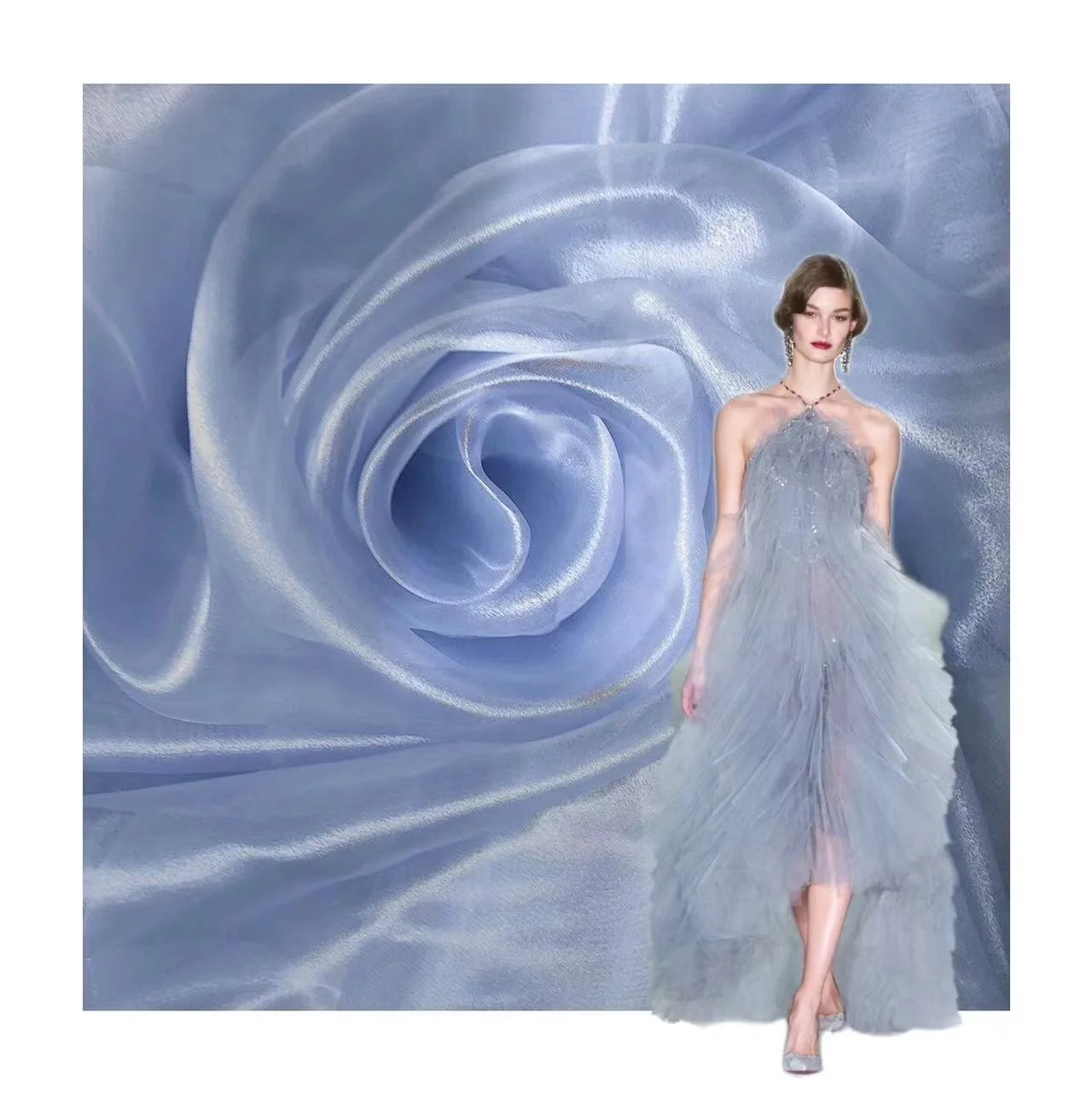 Hot sale luxury liquid voile organza glitter fabric for evening dress blouse