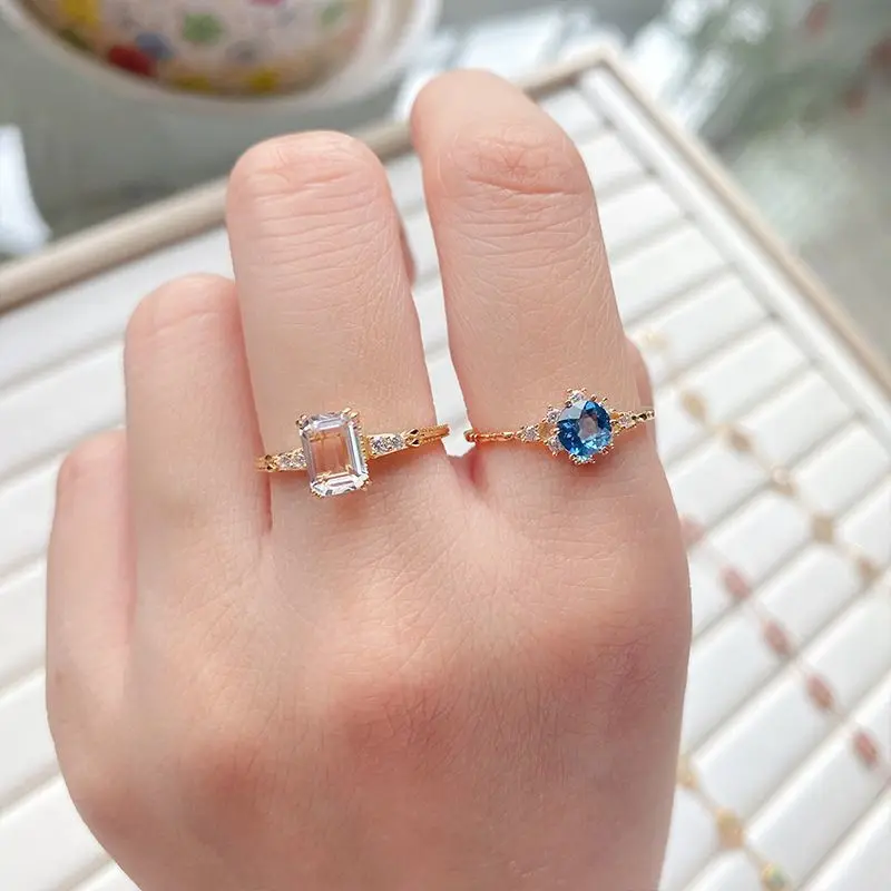 Gold Plating Sterling Silver Blue Zircon Flower Ring Snowflakes Sapphire Ring Finger Rings For Girls Women wedding Jewelry