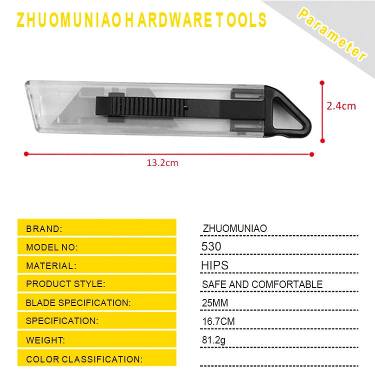 Cheap price plastic transparent retractable utility knife mini opener box cutter utility paper cutter knife