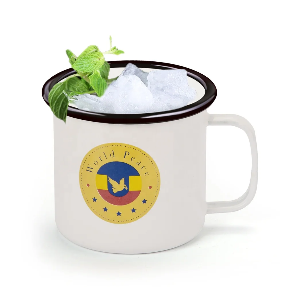 
DX Manufacturer OEM logo world peace bulk 240ml Enamel coffee mugs wholesale 