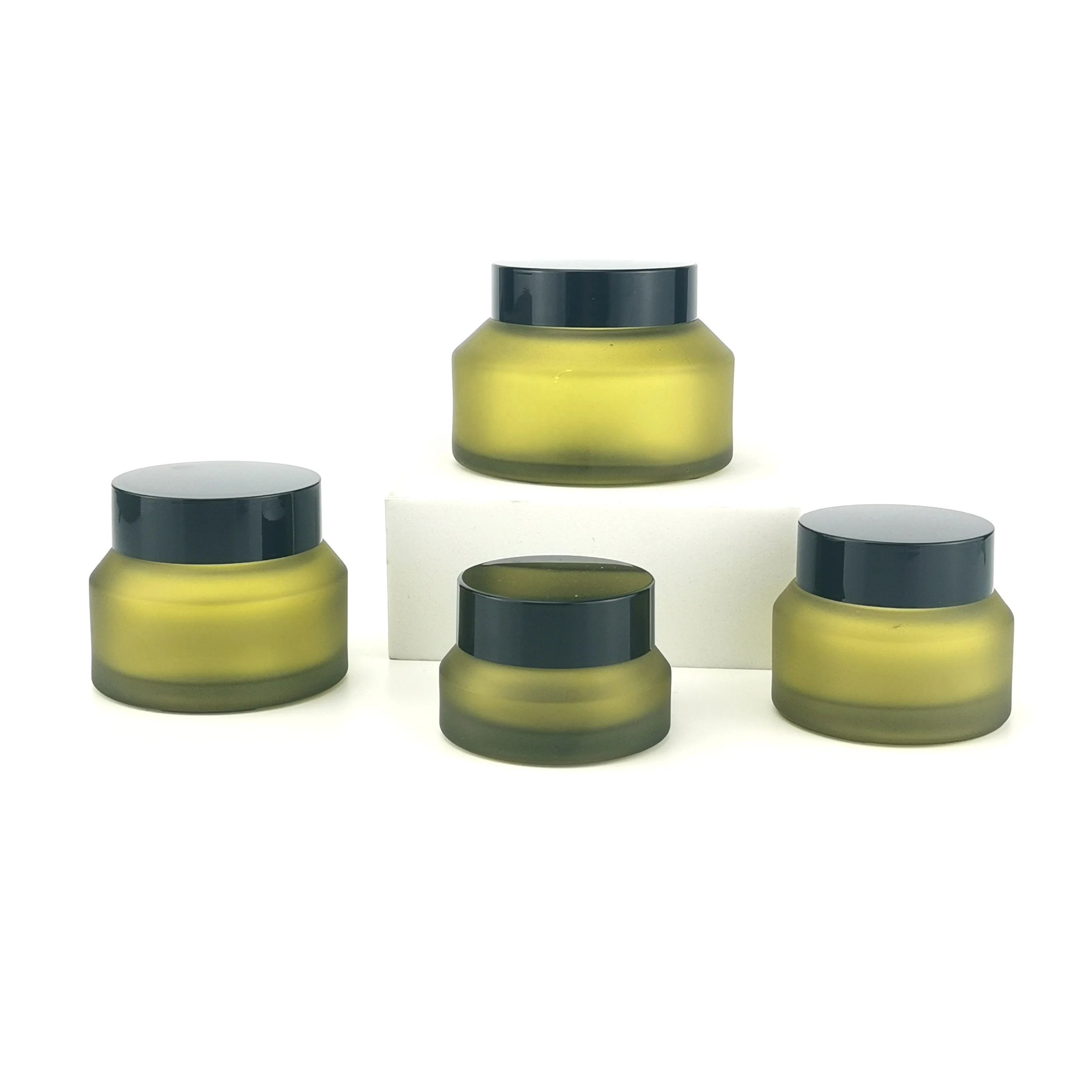 olive green glass jar face cream cosmetic container 15 g 30 gm  50 gm 100 gm glass jar with black lid