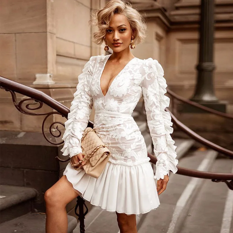 
White Summer Beach Dress Women Lace Embroidery Cotton Dress Elegant Casual Bohemian Party Dress 