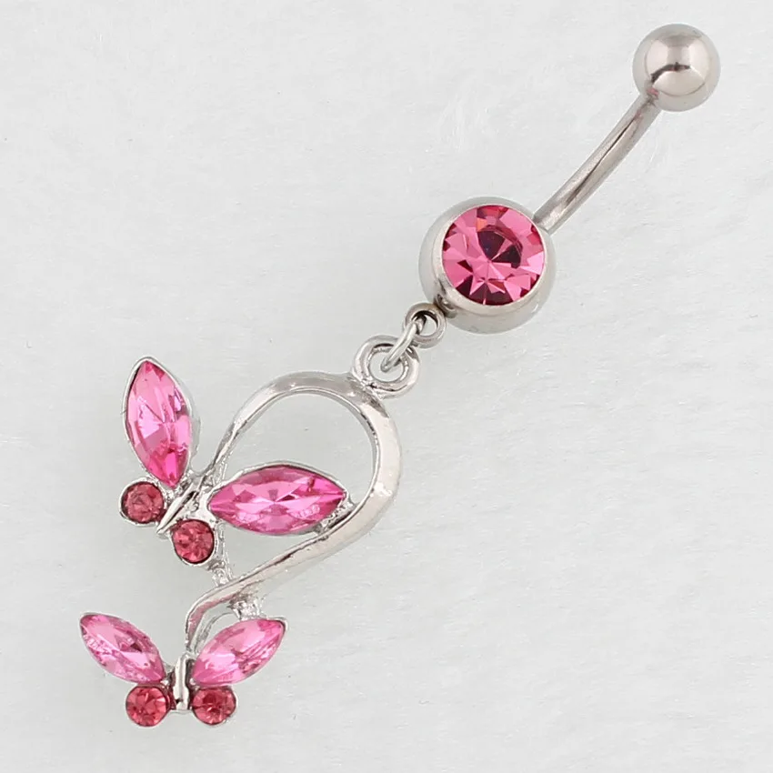 Surgical Steel 2 butterfly Dangled Belly Bars Belly Ring for Navel Piercing