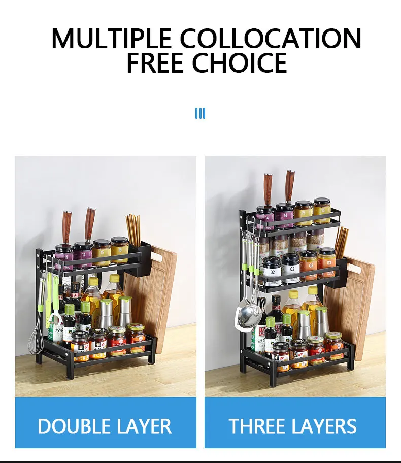 
Three-layer stainless steel kitchen storage and organization rack storage holder 