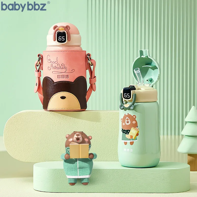 
Babybbz Kids Thermos Bottle with LED Temperature Display VacuumFlask Insulated Stainless Steel Bottle with Straw 