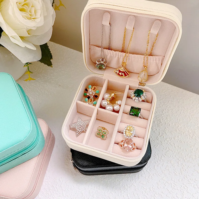 New Portable Women Girls Earrings Ear Stud Box Organizer Jewelry Storage Case Display PU Leather Small Travel Jewelry Boxes