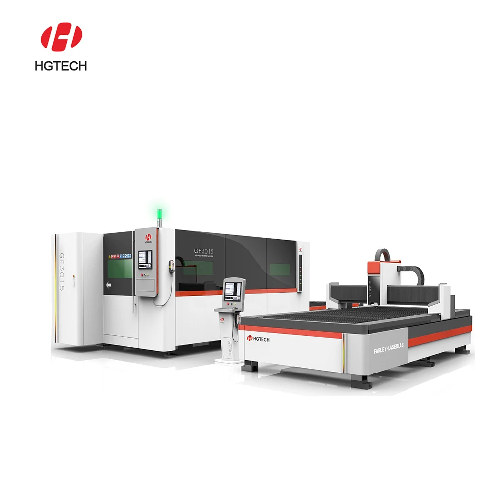 HGTECH GF3015 обменный стол 4 кВт 5 кВт Ipg волоконно-лазерный станок для резки 4ft X 8ft для металлического листа 40 мм
