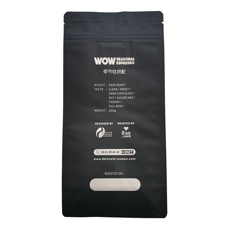 Custom Printed Matt Black Aluminum Foil 250g 500g 1kg Flat Bottom Coffee Packaging Bag With Zipper