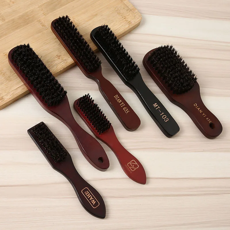 Custom LOGO wooden boar bristle whiskers shaving beard brush with handle wood clear beard moustache comb neck brush for Men