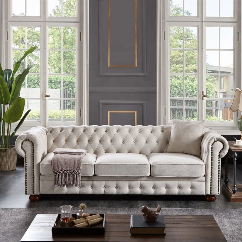 Deep Button Nailhead Chesterfield Tufted Leather Sofa Couch Leather Chesterfield Sofas for Living Room Sofas