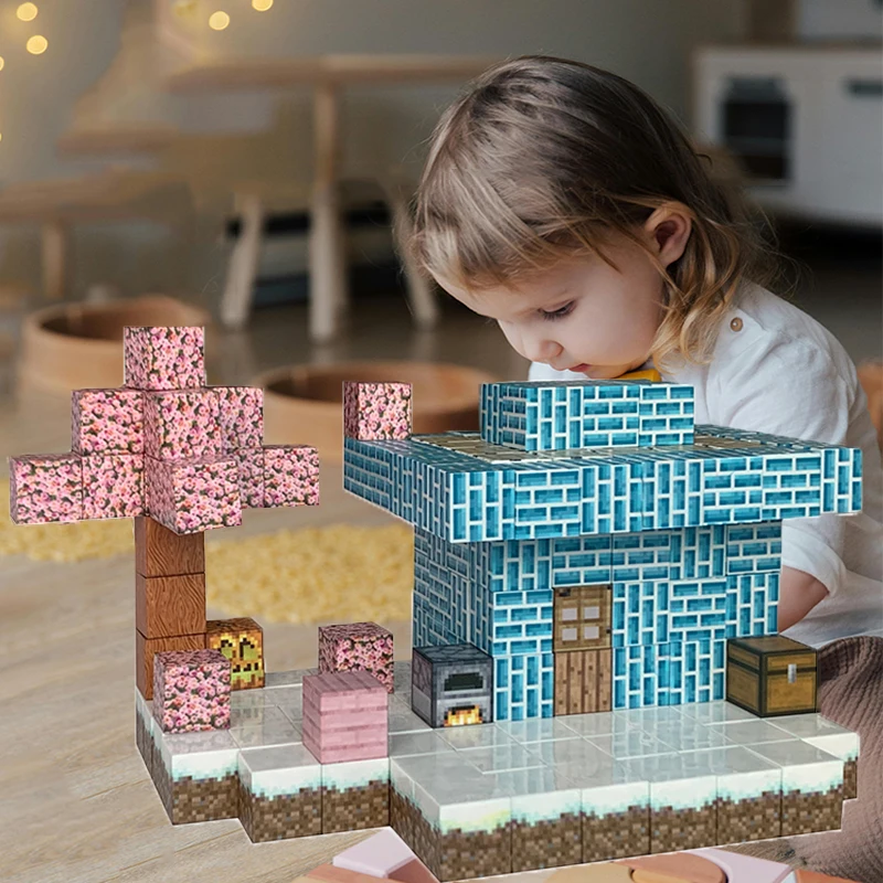 My World Magnetic Blocks-Building Mine Magnet World Set Kids Games Toys for 3+ Years Old Girls