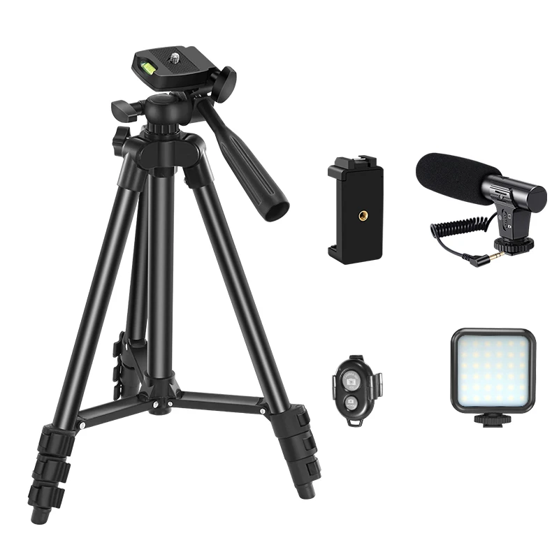 Sample Free MAMEN KIT-05LM Tripod Vlogging Kit Smartphone Vlog LED Light Live Streaming Microphone Video Making Kit