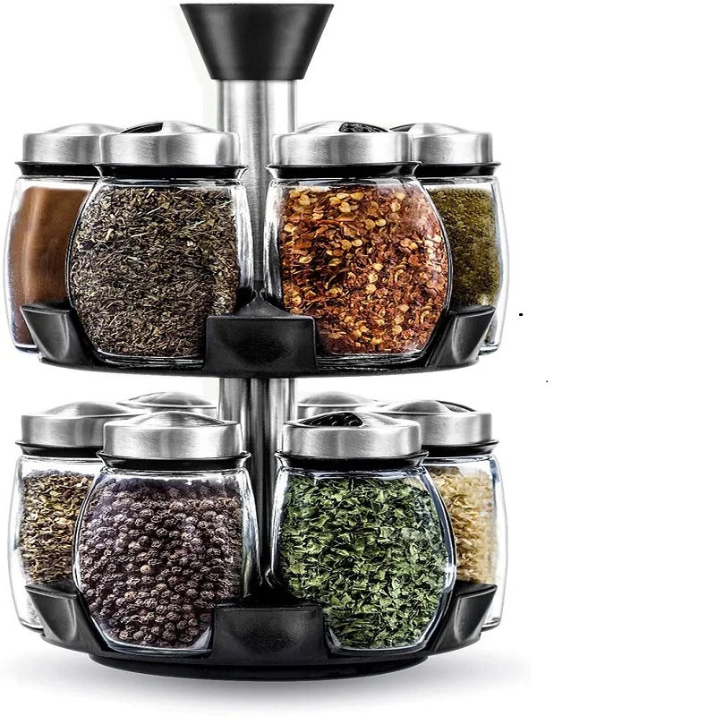 Wholesale Home Kitchen Countertop Metal 6 Pcs Condiment Spice Jar Rotating Spice Rack