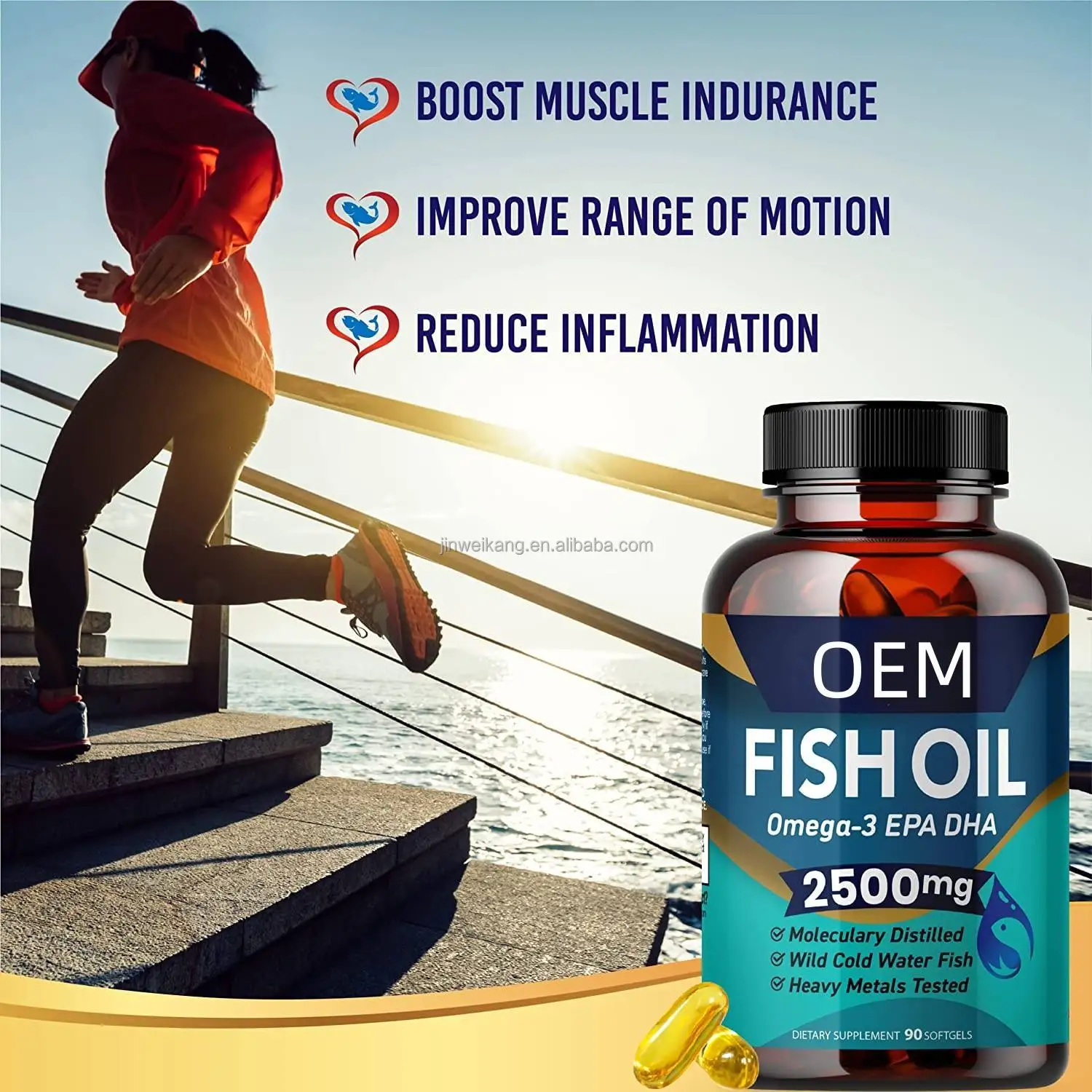 Vitahealthy Custom label hot sale halal fish oil omega 3 EPA DHA Capsule fish oil supplements support heart and joint