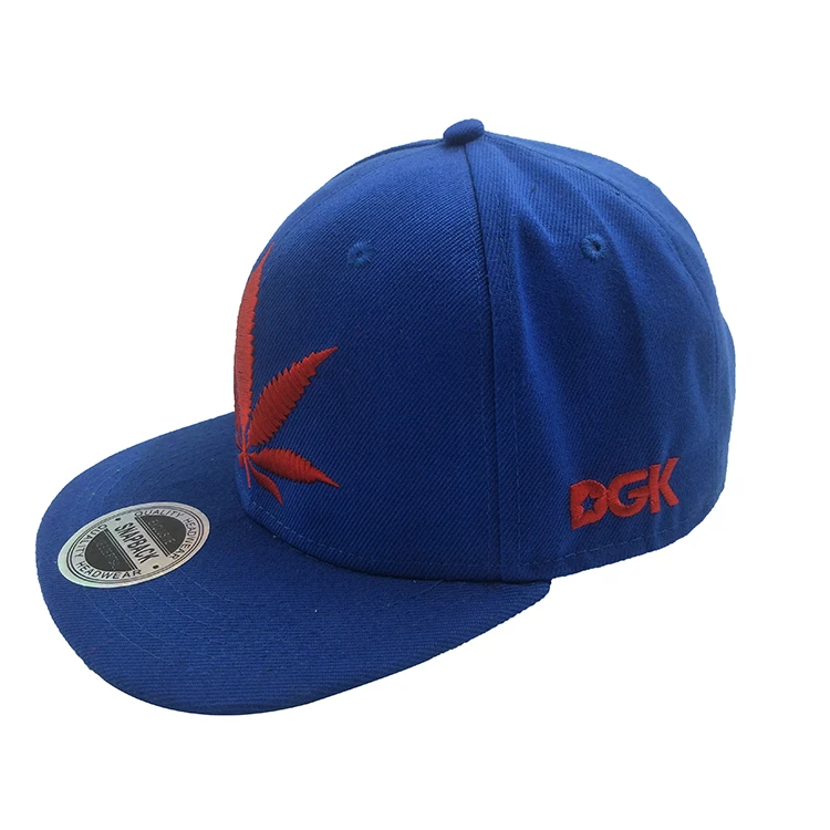 Professional Caps Manufacturer Leaf Weed Embroidered Logo Custom Flat Brim Snapback Cap Hat