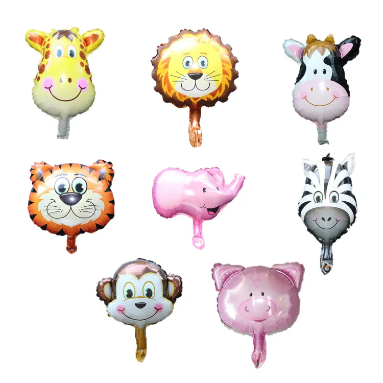 Amazon Hot Mini Animal Head Balloons Mini Pink Pig Elephant Head Foil Balloons Mini Zebra Monkey Head Aluminum Balloons