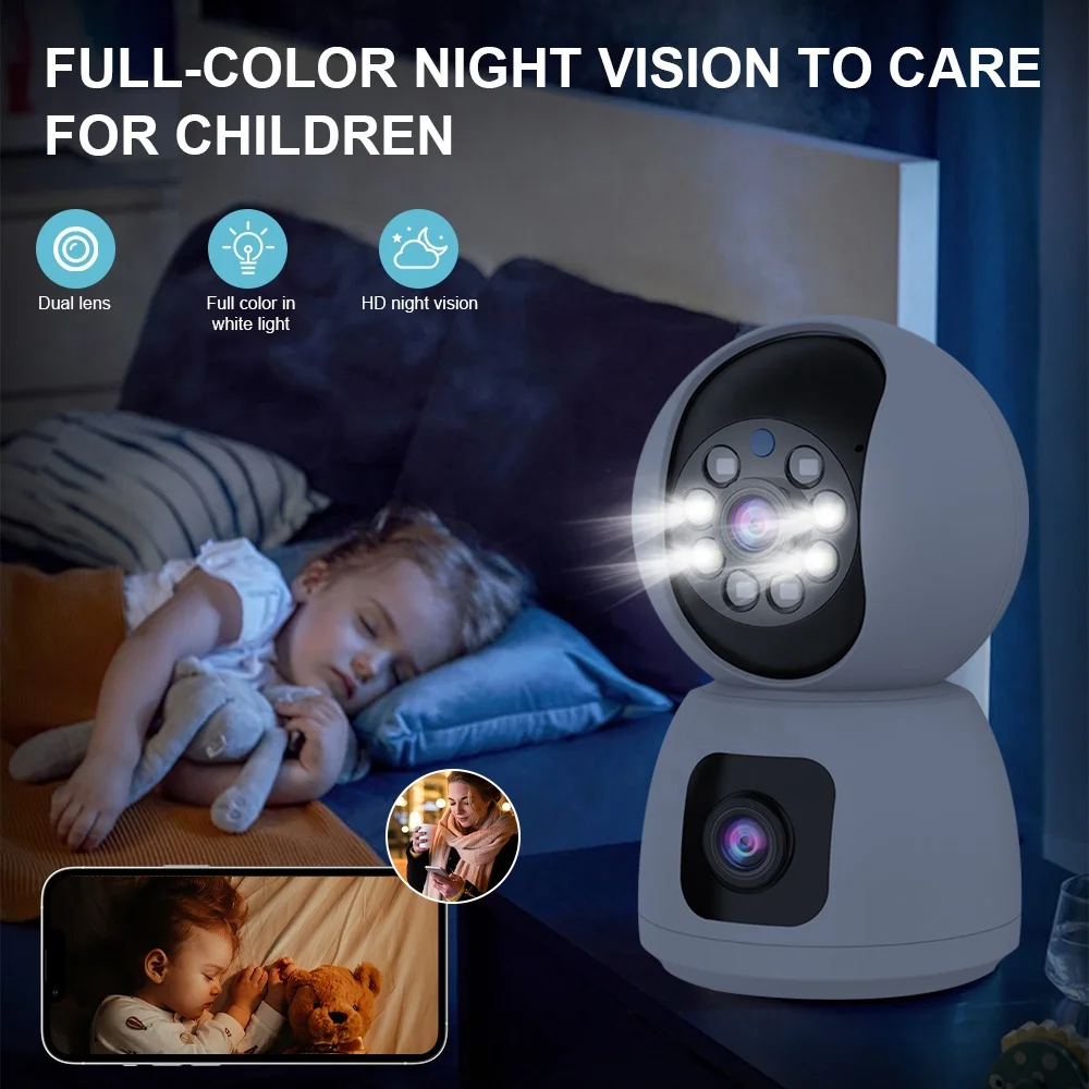 K12 Dual HD Wifi Baby Camera Monitor with Auto Tracking Night Vision Indoor Mini CCTV Home Security Cam Wireless IP Camera