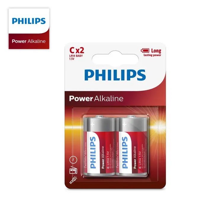 Available in AA, AAA, C, D and 9V long-lasting batteries are formulated PHILIPS Power Alkaline C 1.5V battery