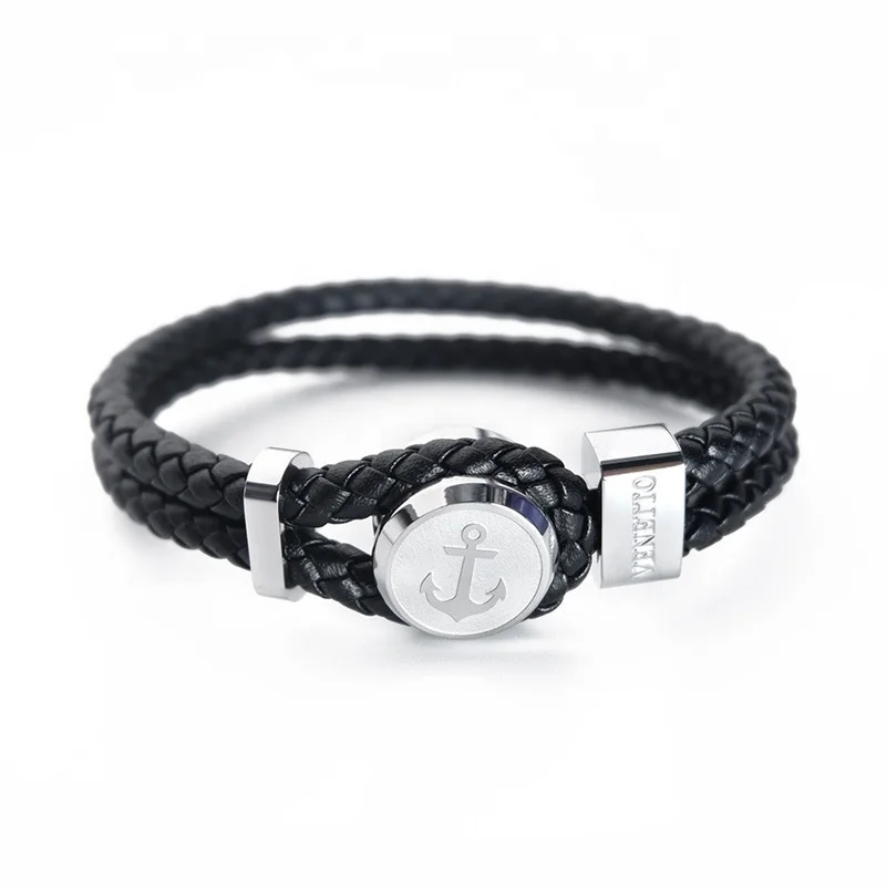 Брелок с якорем из нержавеющей стали, Двойная кожаная Ручная Веревка, портфель с логотипом на заказ, защелки для мужского браслета