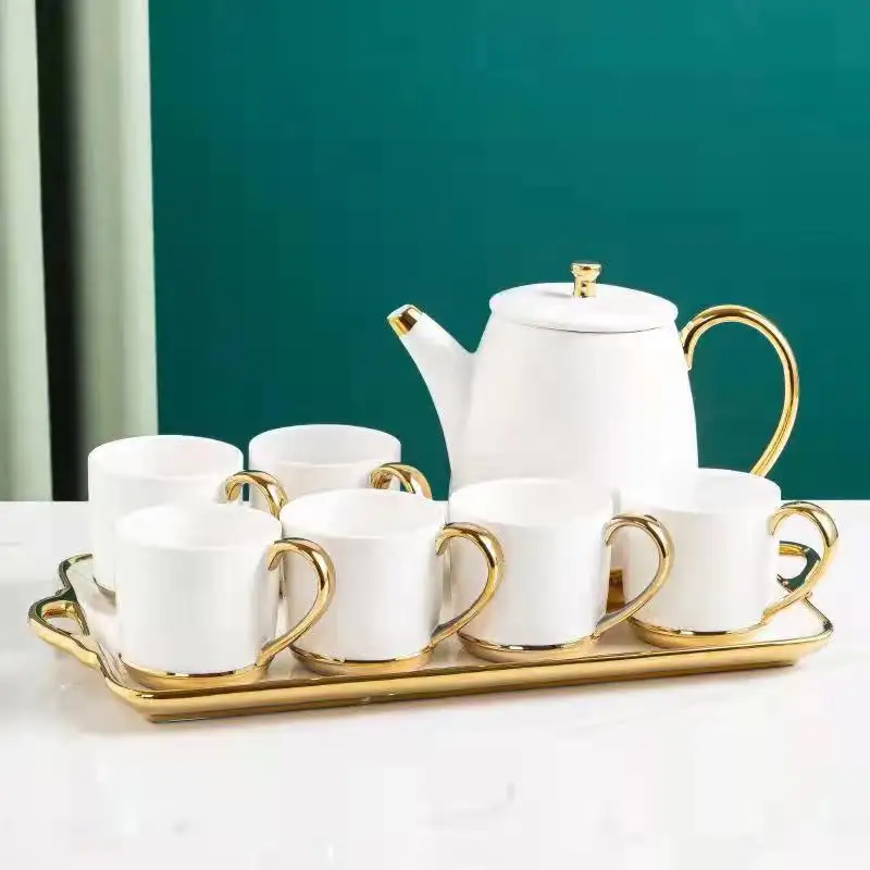 Модный дизайн оптовая продажа фарфоровый керамический кофейник подарочный набор роскошный чайный