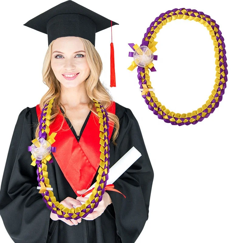 Graduation Gift Handmade Double Braided Necklace Adjustable 2024 Graduates Ribbon Lei
