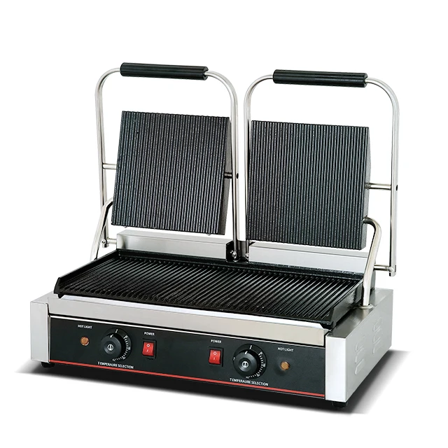 Factory price Commercial Double Plate Grooved Industrial Sandwich Press Panini Grill For WholeSale