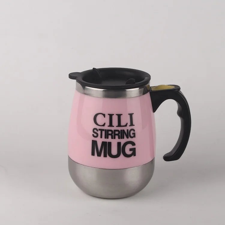 12oz 350ml customized logo auto mix coffee travel drinking double wall insulated self stirring mug with plastic lid