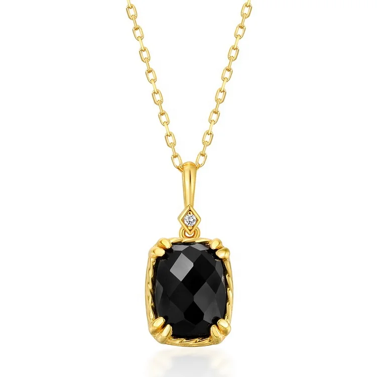 Wholesale Gold Plated Prong Setting Black Agate Pendant Fashion Black Stone Pendant