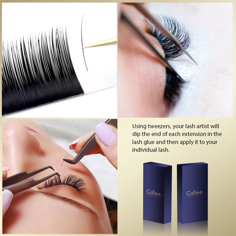 Gollee Wholesale Eyelash Extension 2d Eyelash Extensions 0.10 Soft Fluffy Easy Fan Deep Black Eyelash Extension