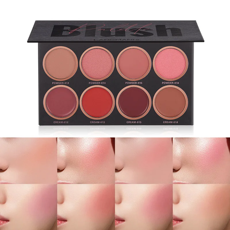 8 Colors Blush Palette Matte Mineral Blush Powder Bright Shimmer Face Blush Contour and Highlight Professional Facial Beauty