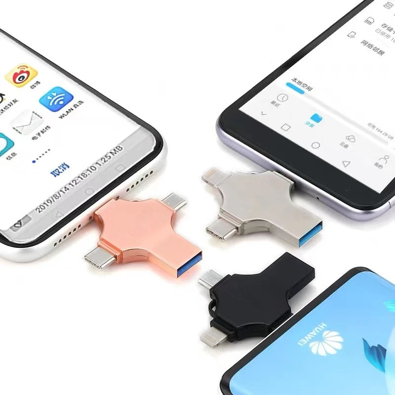 4 в 1 Otg Usb флэш-накопитель 256gb 128gb 64gb Многофункциональный для смартфонов компьютер Mac внешний накопитель памяти