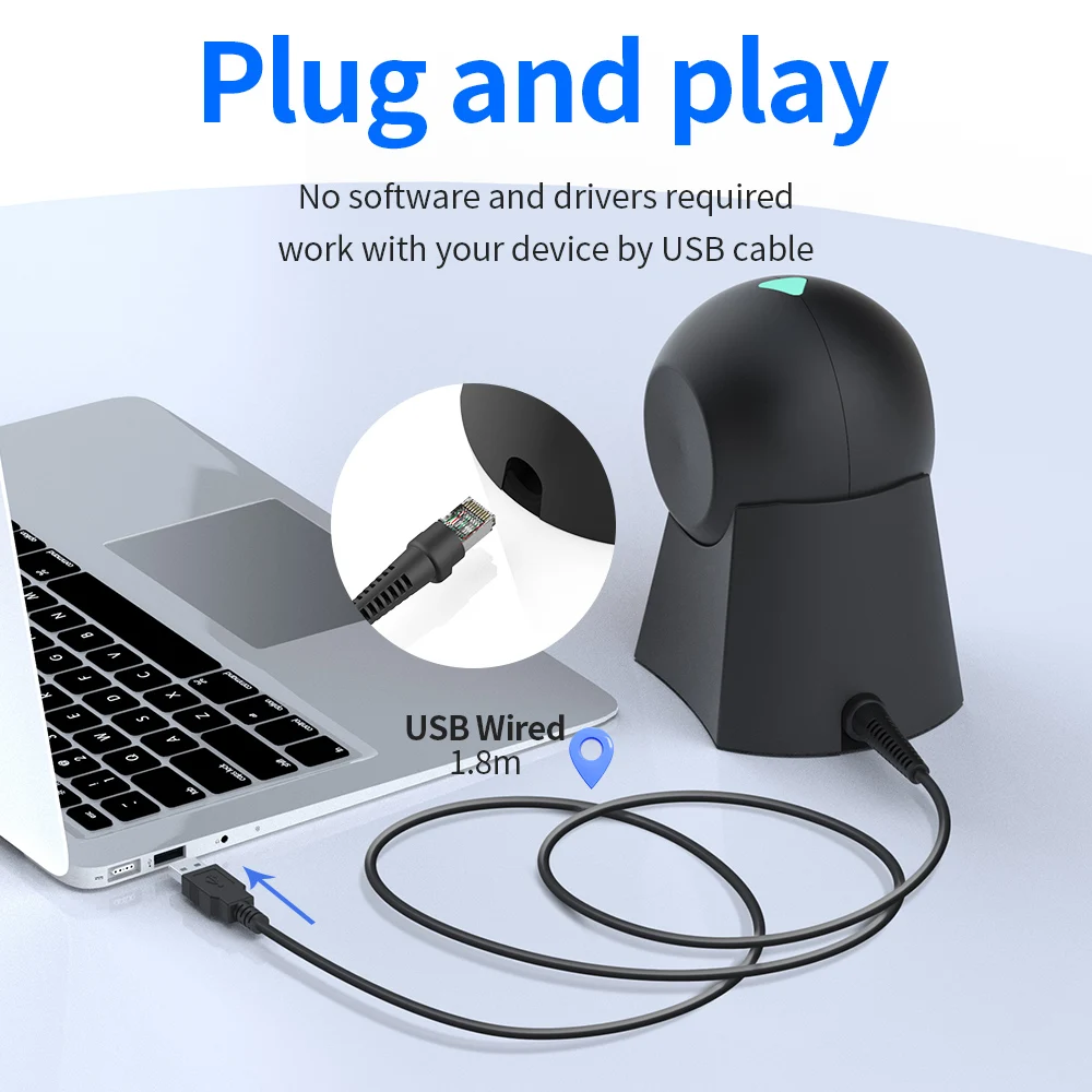 Xincode 1D 2D Desktop Scanner Table Top USB Wired Barcode Scanner Hands-Free Barcode Reader QR Code Scanning for Retails Store