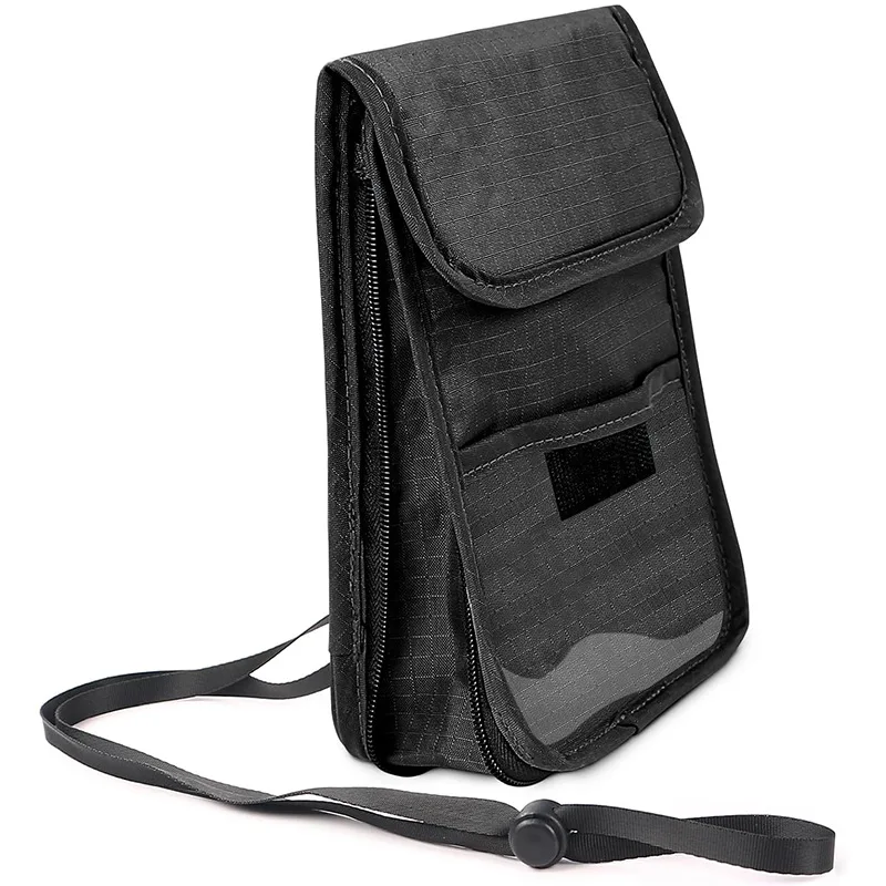 Custom Waterproof Large Capacity Family Rfid Travel Zipper Passport Card Badge Holder Accessories PVC Neck Wallet Bag