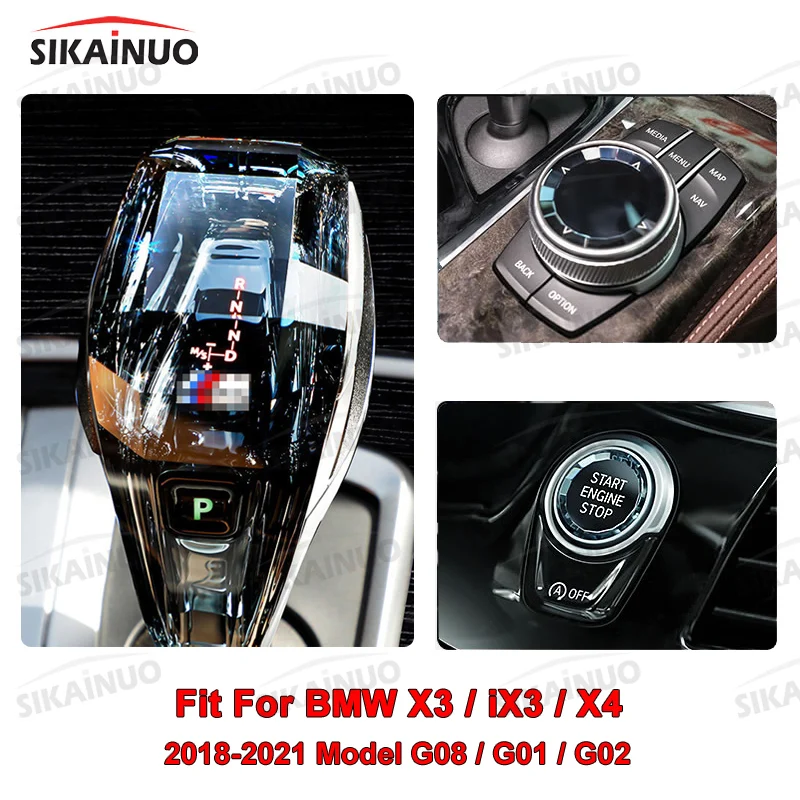 Transparent Lever Crystal Gear Shift Konb 3pcs Auto Tuning Parts Accessories for BMW X3 iX3 X4 F25 F26 G01 G02 G08
