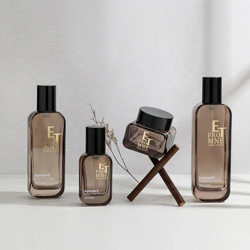 Wholesale clear black cosmetic packaging essence oil container square skincare set bottle glass 30g 50g face cream jar with lid