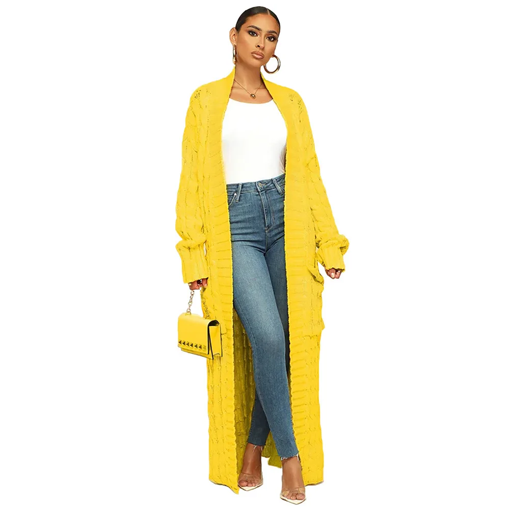 2022 Autumn Winter African Clothes Casual Loose Wool Coat Women Cashmere Knit Cardigan Pocket Long Twist Sweater Coat For Women