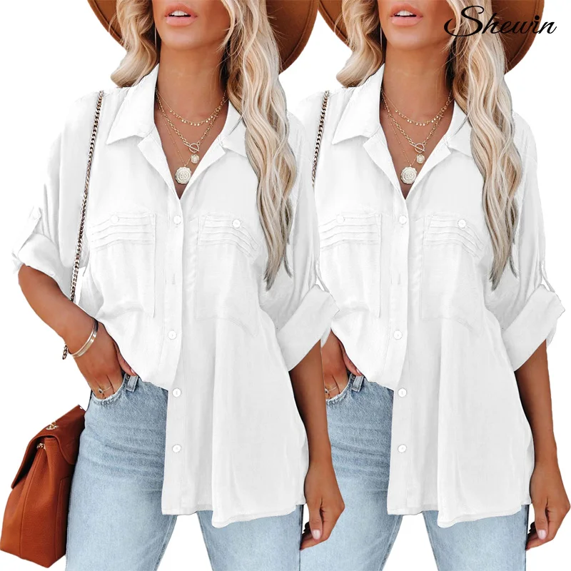 Hot Sale Casual Button Up Woman Work Shirt Solid White Long Sleeve Work Formal Shirts For Women